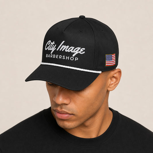 City Image Rope Cap (Black) — on model