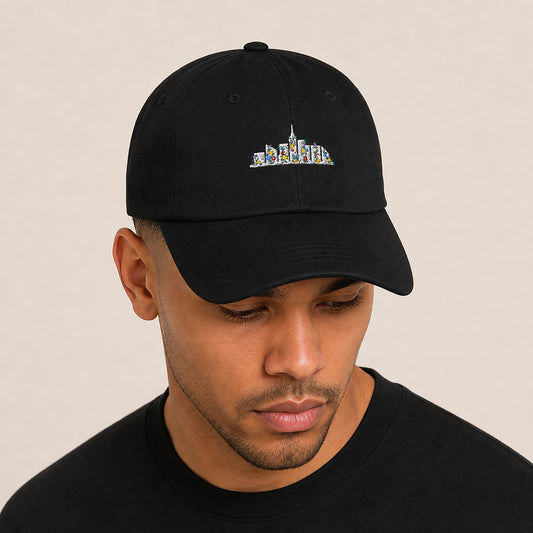 Skyline Floral Dad Hat (Black) — on model