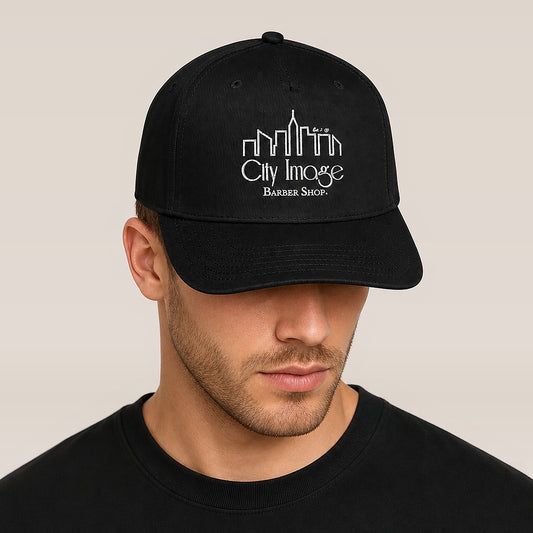 City Image Logo Snapback (Black) — on model