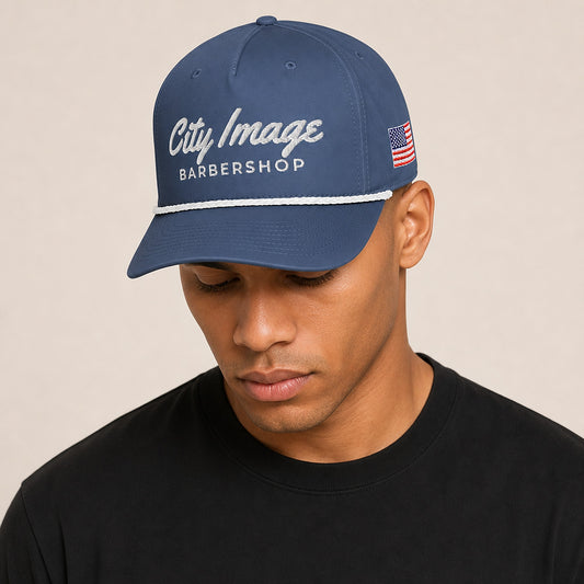 City Image Rope Cap (Blue) — on model