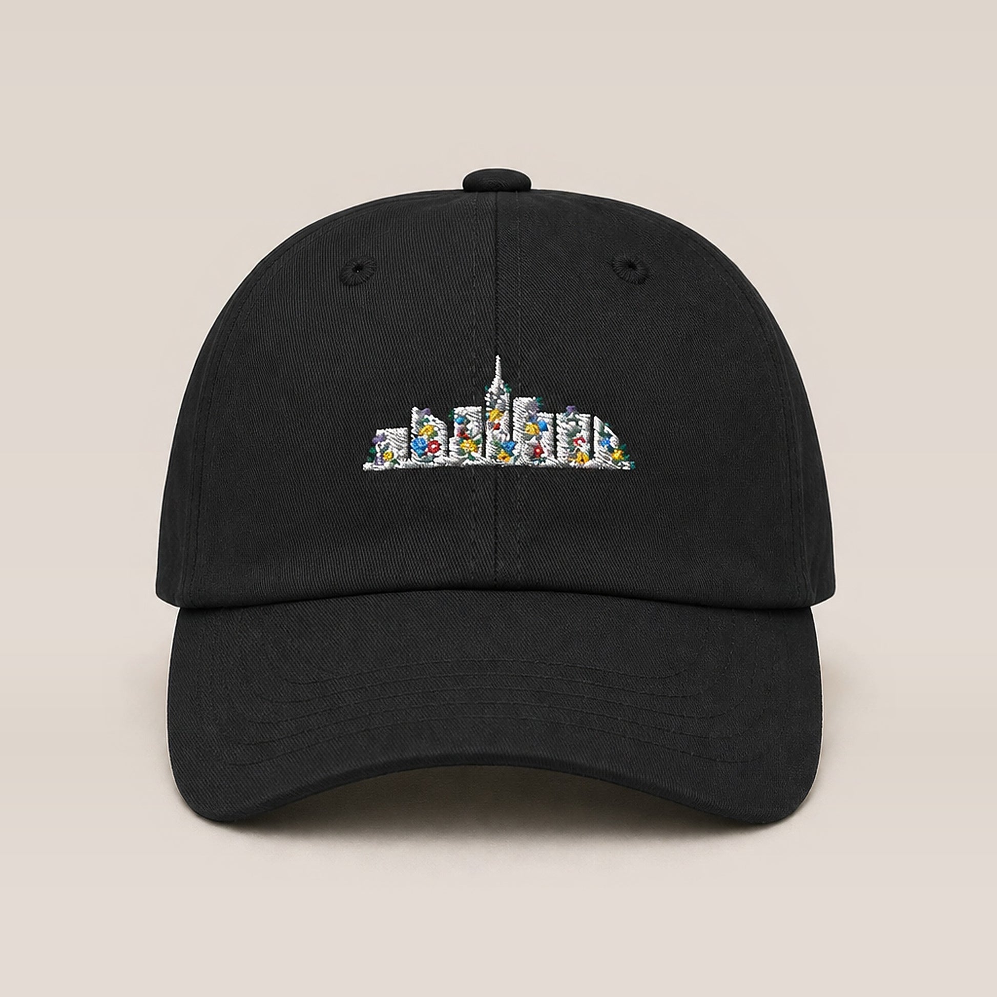 Skyline Floral Dad Hat (Black) — front