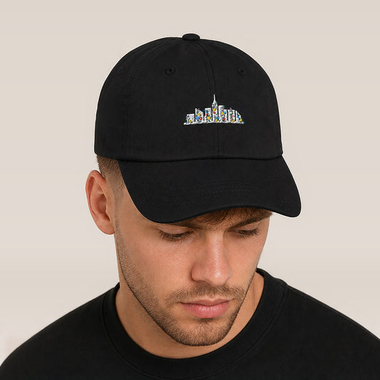 Skyline Floral Dad Hat (Black) — on model