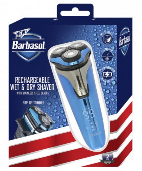 #CBR1-1003-BLB BARBASOL RECHARGEABLE WET & DRY ROTARY LCD SHAVER